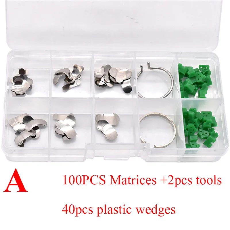 100Pcs/box Dental Matrix Dental Sectional Contoured Matrices Matrix Ring Delta Wedges Full Kit Silicone Dental Add-On Wedges