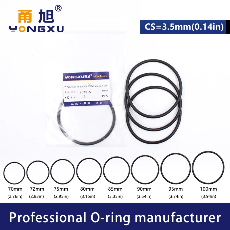 Black FKM Rubber fluororubber O-rings Seals CS3.5mm OD70/72/75/80/85/90/95/100*3.5mm ORings Seal Gasket Oil Ring Sealing Washer