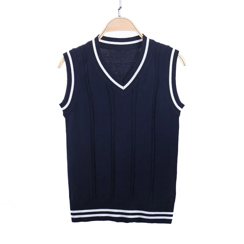 Children Boys Knit Vests Spring Autumn Toddler Girls Sleeveless Waistcoat Striped Knitting V-neck Vest Kindergarten Uniform