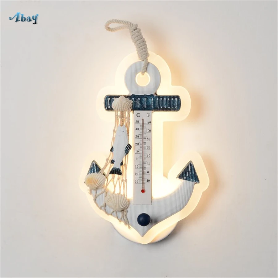 Mediterranean Sea Ship Anchor Shape Wall Lamps for Children Bedroom Living Room Bar Art Deco Bedside Lamp Wall Sconce Light Led