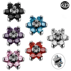 NEW 1PC G23 Titanium Flower Crystal Gems Micro Dermal Anchor Top Dermal Skinner Diver Hide in Surface Piercings Fashion Jewelry