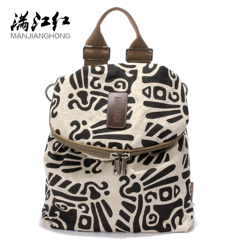 MANJIANGHONG Brand Casual Canvas Backpack 2022 New Listing Large Capacity Simple Outdoor Backpack Fashion Totem Wild Travel Bags