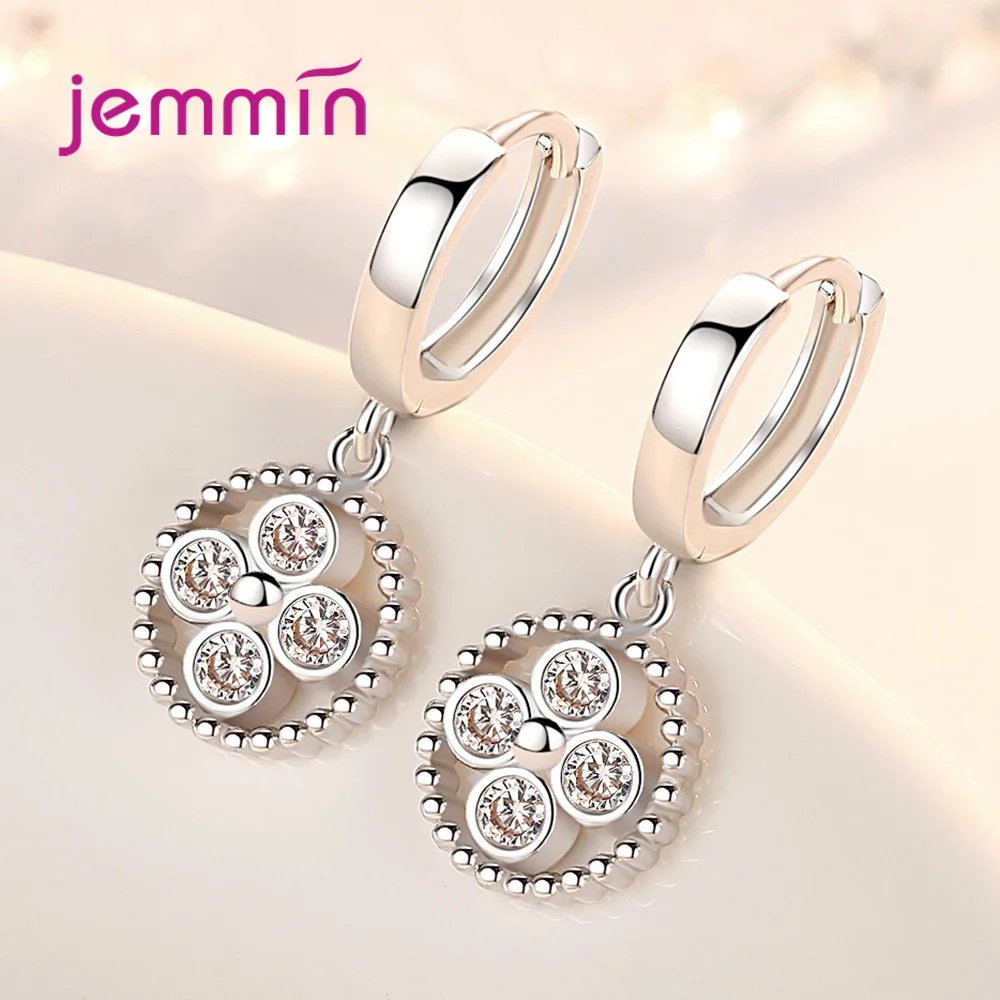 Korean Style 925 Silver  Mystic Sign Earrings Geometric Clear AAA Cubic Zircon Metal Pierced Brincos Bijoux for Women