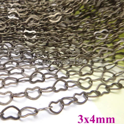 ( 10 Meters/lot) 3x4mm Antique Bronze Plated Brass Love Heart Beads Jewelry Link Chains Findings DIY Jewelry Making Wholesale