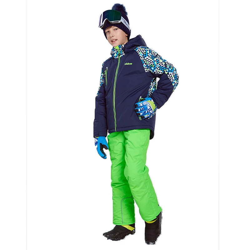 Detector Winter Ski Suit Thicken Boys Clothing Outdoor Set Snowboard Jacket Pants Winter Twinset Suitable -20-30 degree