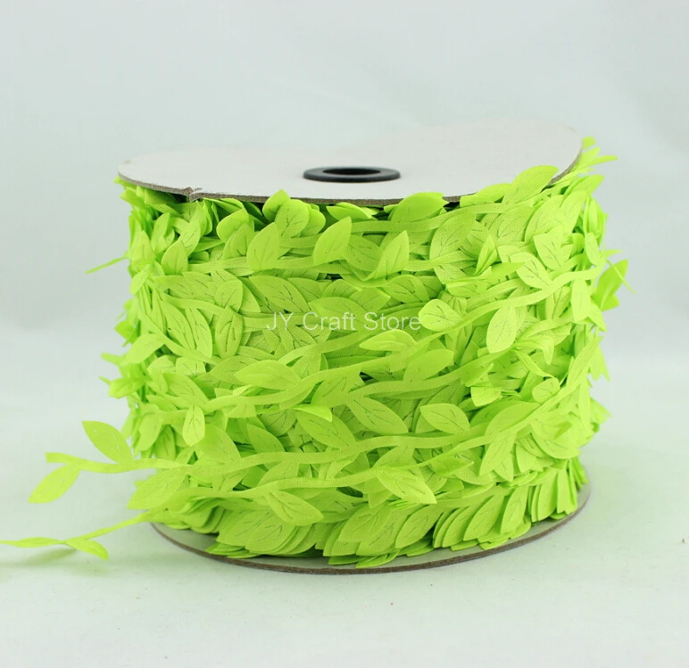 

200yard/lot Cut Out Neon Green Leaves Ribbon Green Vine for home decor projects, spring wedding bouquets handmade cards