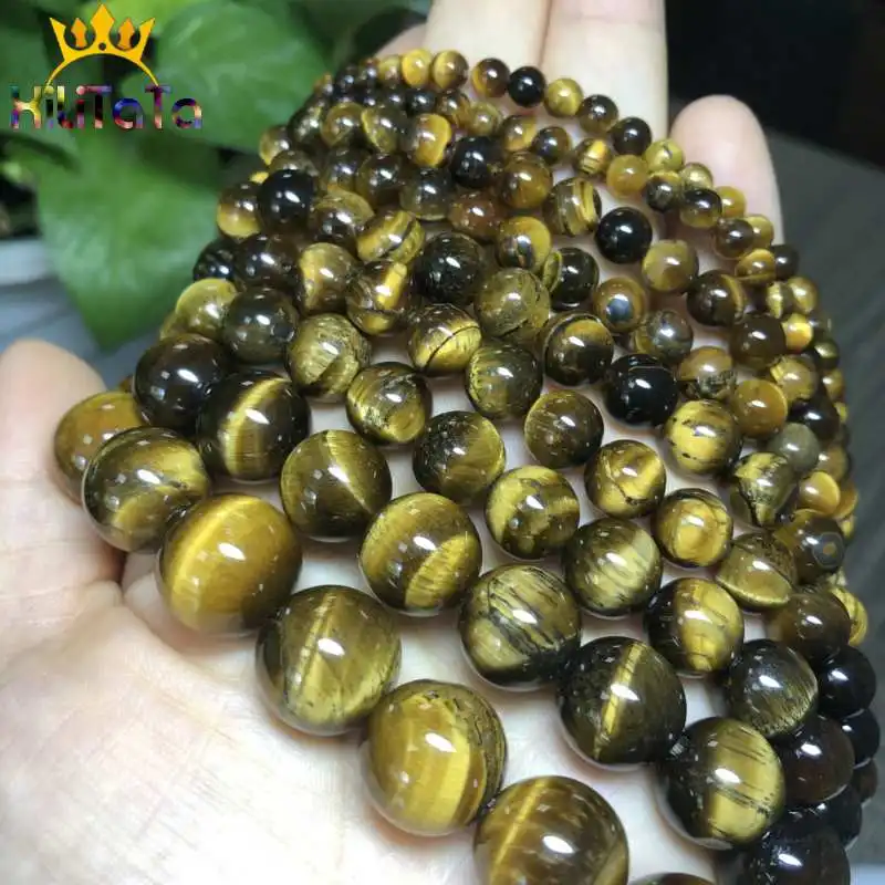 Round Natural Yellow Tiger Eye Beads Loose Stone Bead For Jewelry Making DIY Bracelet Necklace Accessories 15\'\' 4/6/8/10/12/14mm