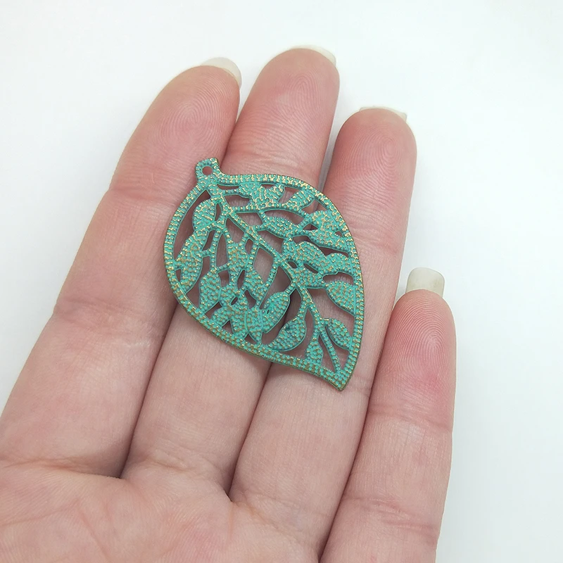 New 6pcs/bag 39*27MM Retro Patina Plated Zinc Alloy Green Leaves Charms Pendants for DIY Earring Necklace Jewelry Accessories