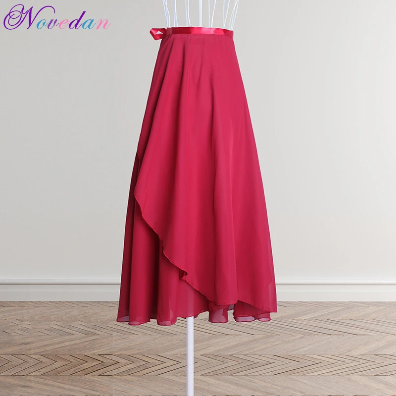 Robe de ballet longue en mousseline de soie pour femmes adultes, jupe ronde, document pur, olympiques de danse, doux, lyrique, noir, bordeaux