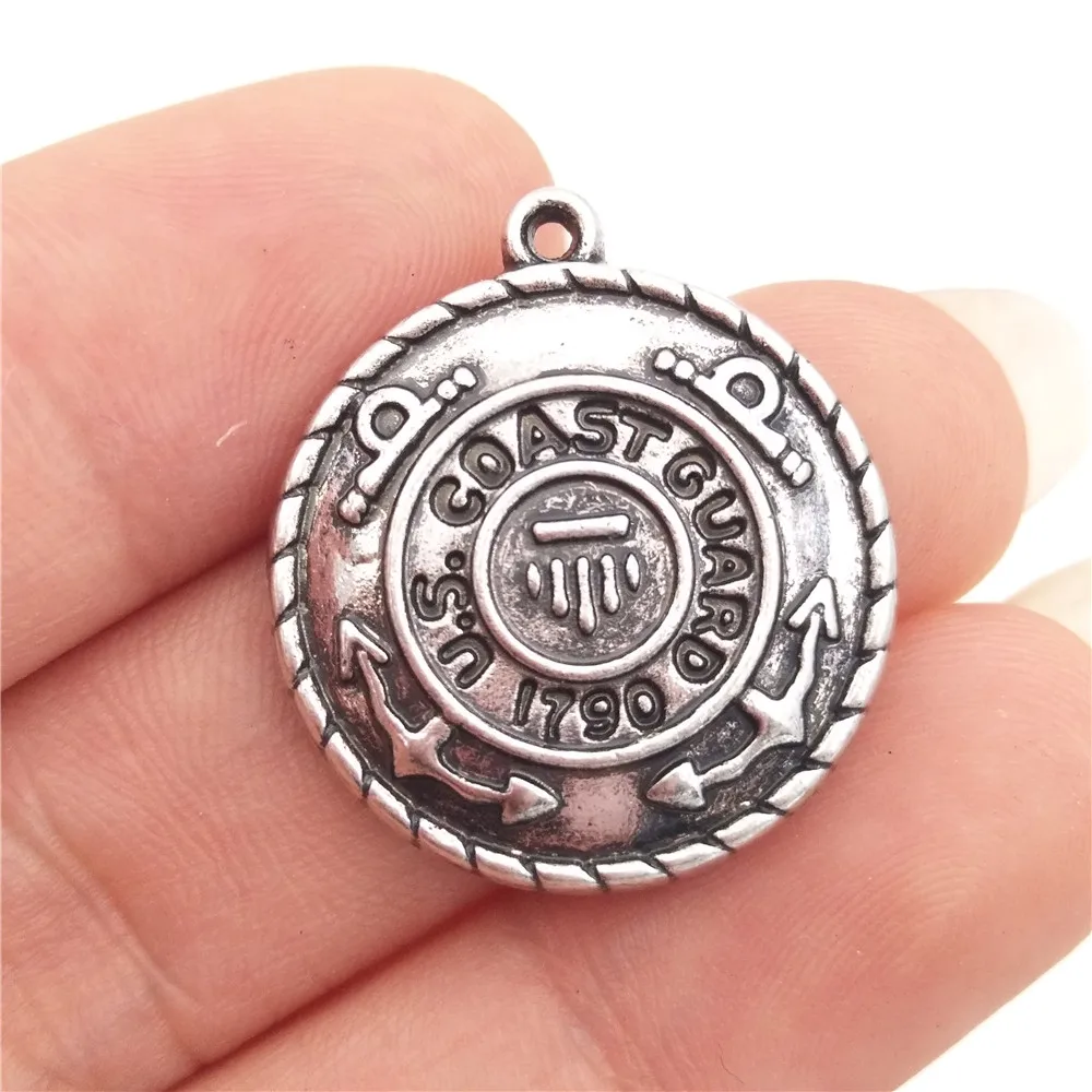 

BULK 30pcs Lots Zinc Alloy US Coast Guard Charms Antique Silver Plated Military Pendant 20*23mm 3.5g