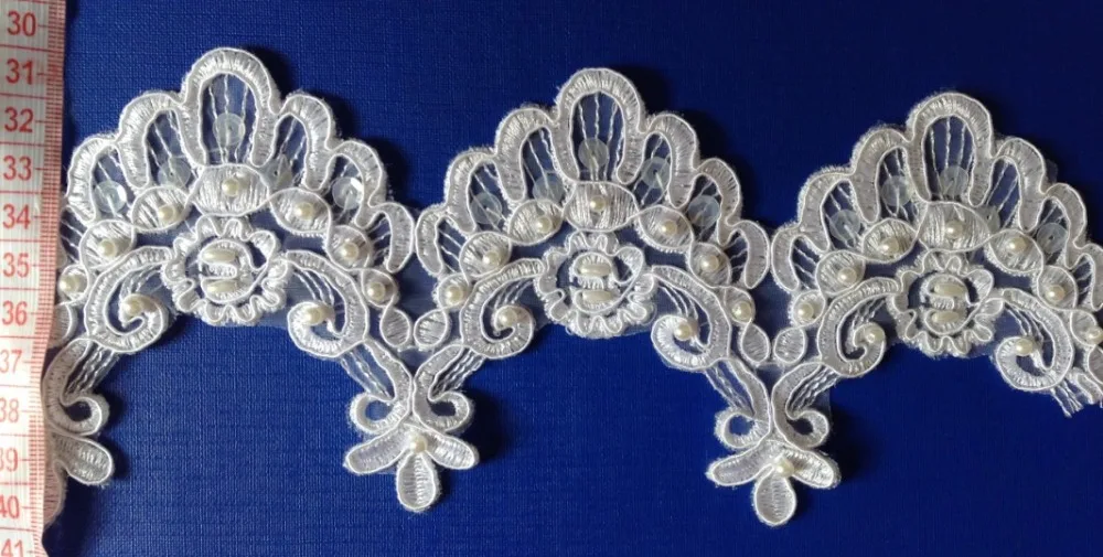 10cm organdy polyester embroidery framed beaded and sequined lace,wedding accessories lace,veil trim,XERY027E