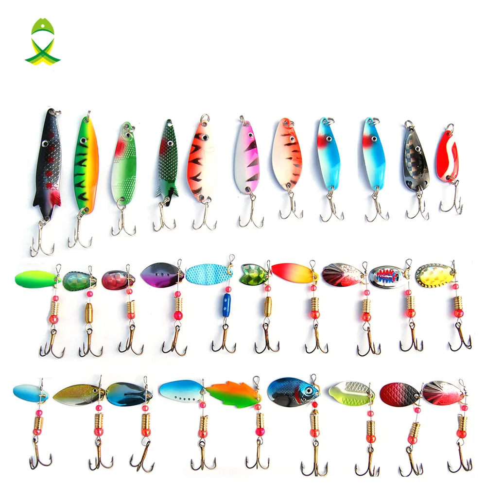 JSM 30pcs/lot Spoon Metal fishing lure Hard Bait Fresh Water Spinner bait ice casting fishing equipment