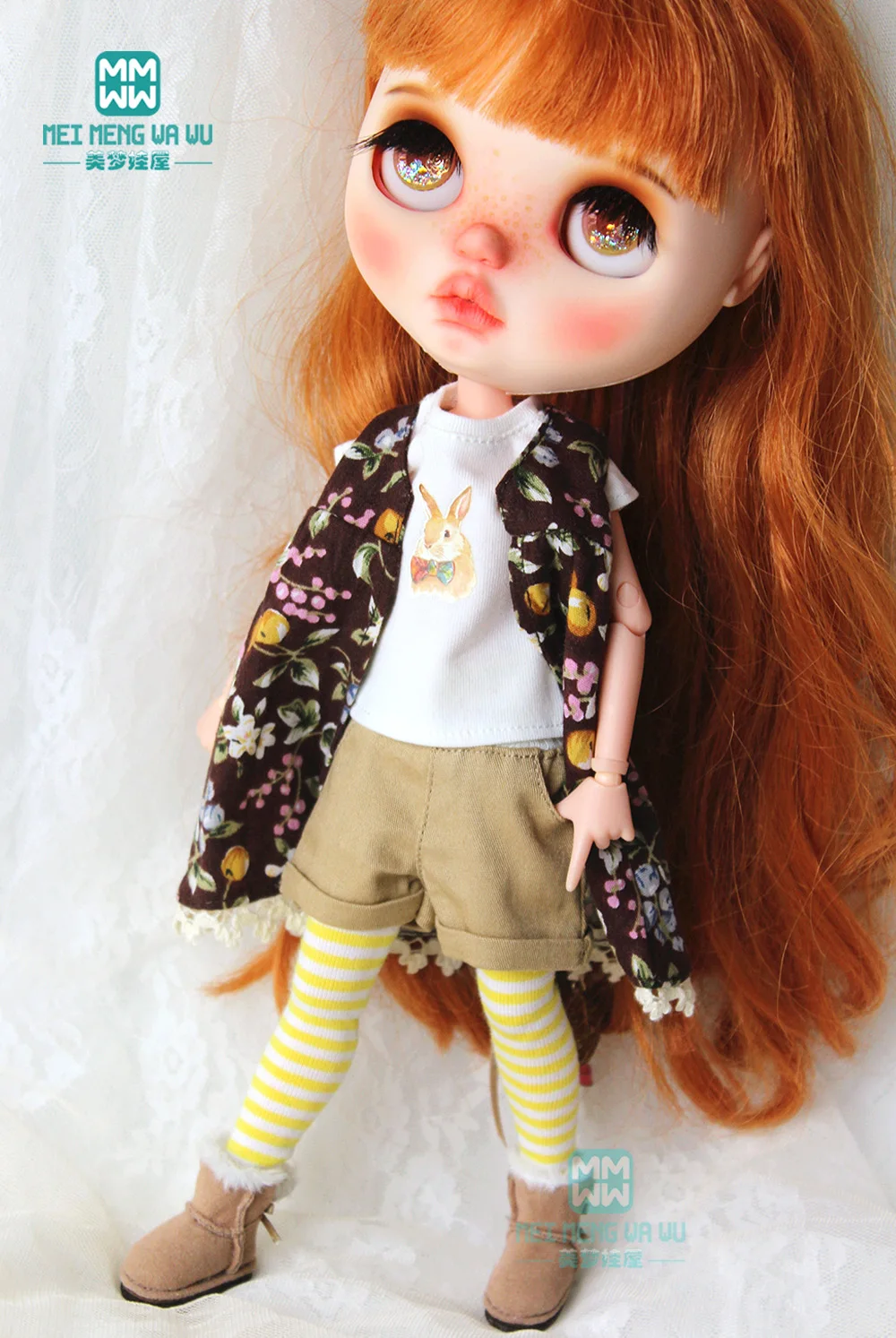 1/6 Blyth Azone clothes fashion t-shirt, cuffed shorts for 28-30cm Blyth doll Accessories