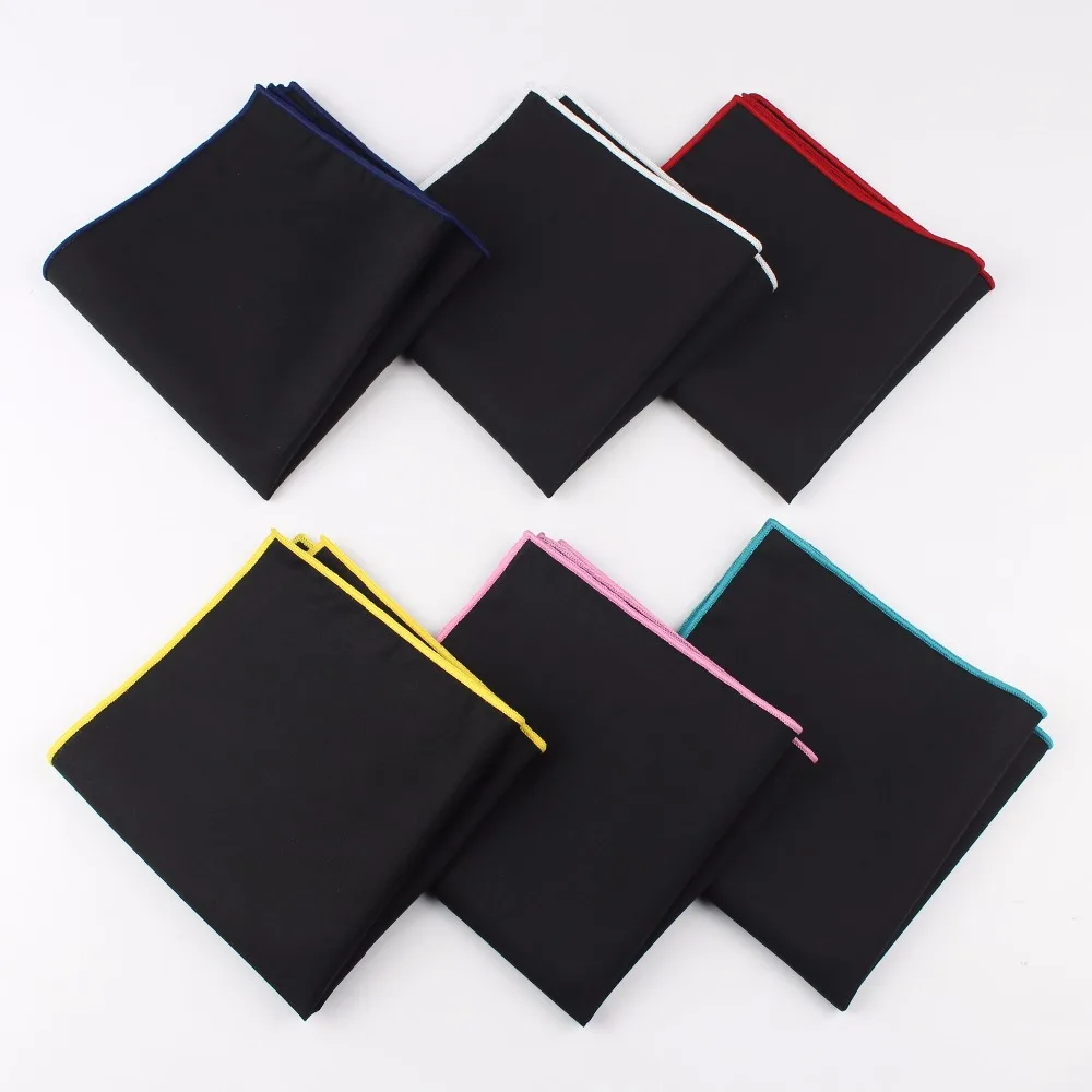 Men's Sunny Style Cotton Handkerchief Black Pocket Square Colorful Edge Hankies Towel Casual 23*23cm