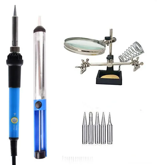 220V 60W Temperatura Regolabile Saldatura Elettrica Ferro Kit Solder Sucker Tips Ferro Punte di Saldatura di Lavoro di Ingrandimento di Saldatura Tool Kit