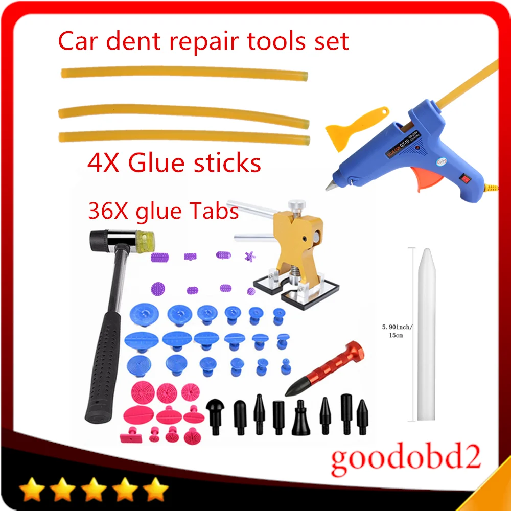 Paintless Dent Repair Tools 33X Glue Dent Tabs Hammer Knock Down Pen Hand Tool Set for Car Tool Herramentas + Glue Gun