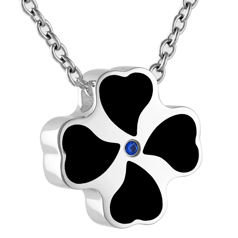 

IJD9823 Hold Blue Zircon Four Leaf Clover Stainless Steel Cremation Urn Pendant Memorial Ashes Jewelry Pendant with Cable chain