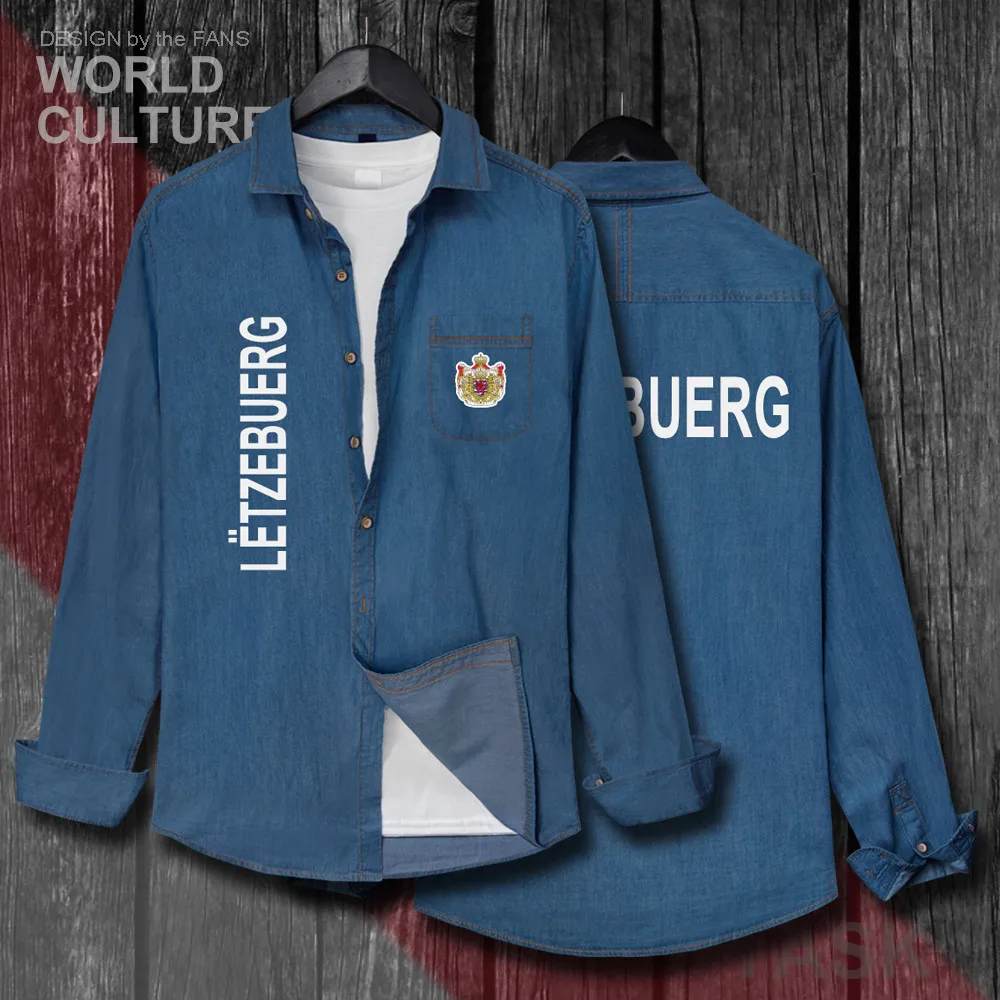 Luxembourg Luxembourger LUX Luxemburg Men Long Sleeve Cowboy Coat Spring Autumn Cotton Jacket Turn-down Jeans Shirt Clothes 20