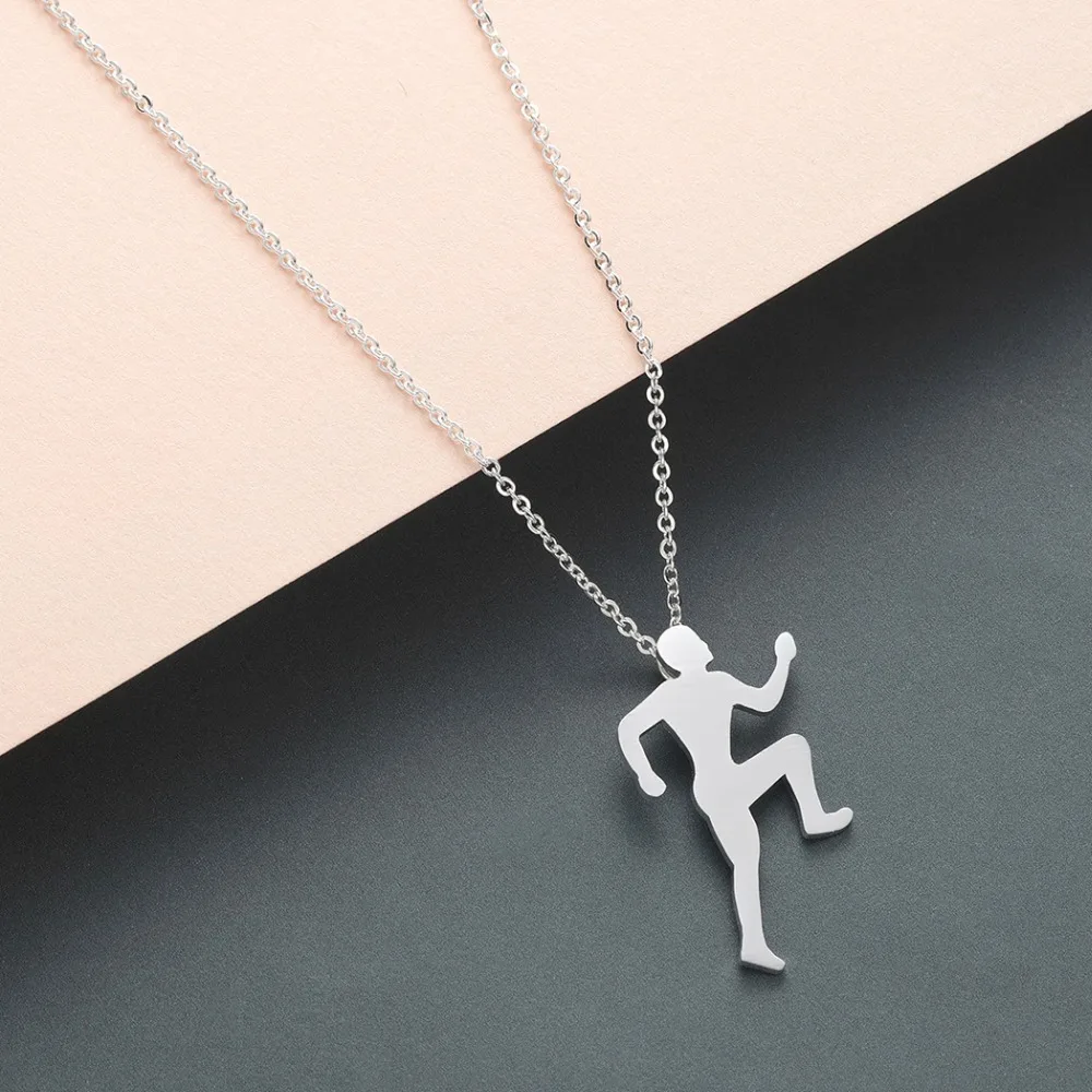 Todorova Gymnastic Runner Pendant Necklace Figure Running Men Silhouette Necklace Women Stainless Steel Sports Lover Gift