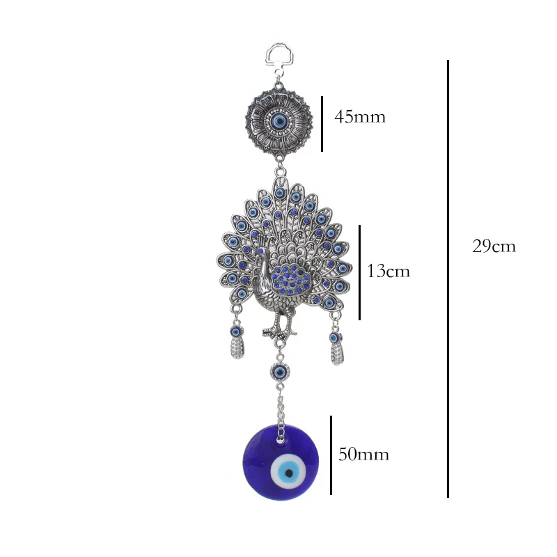 Turkish Peacock Evil Eye Car Keychain Wall Hanging Metal Glass Charms Pendent Amulet Home Office Protector Ornament