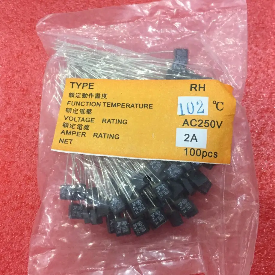 RH Temperatura Fusível Térmico, Fusível do Motor Ventilador, 92, 102, 105, 115, 120, 125, 130, 135, 140, 145, 150 Graus, 2A, 250V, 100 PCes