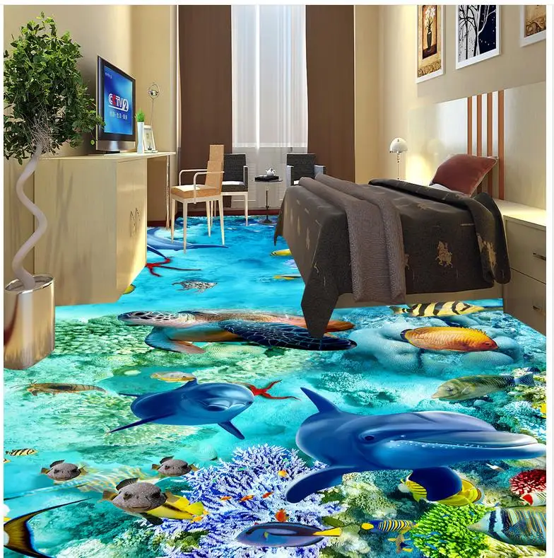 self-adhesive PVC Wallpaper The seafloor world paintings floor Custom Photo Floor 3D Wallpaper Modern Art