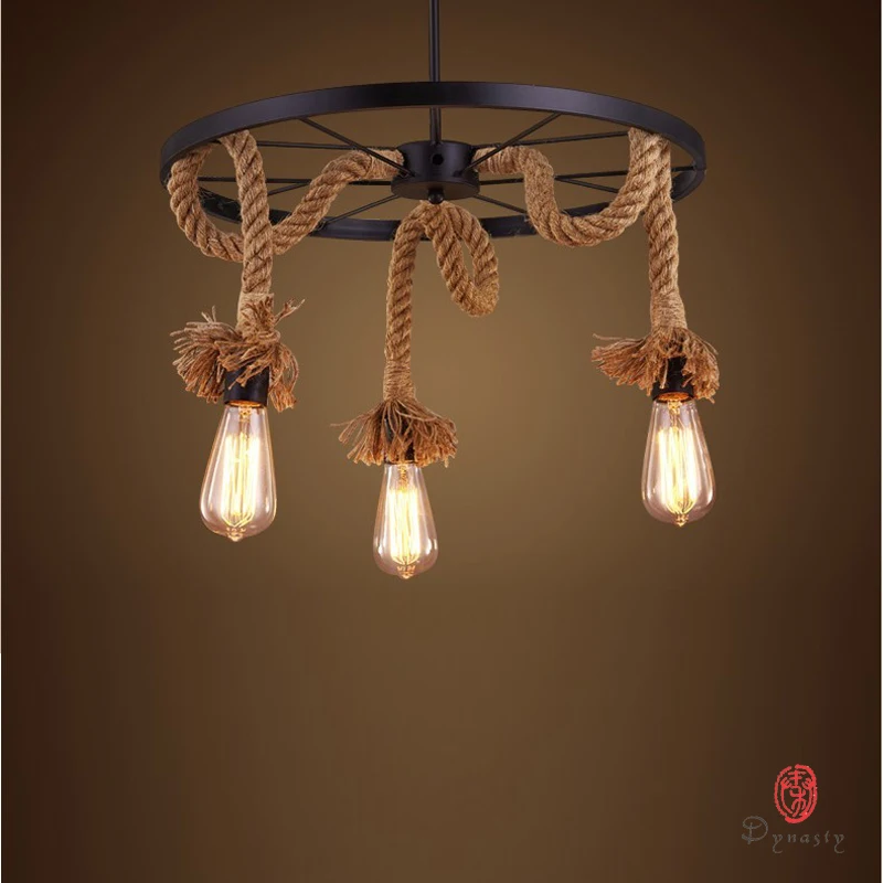 Dynasty Country Natural Loft Style Pendant Lamp Rope Edison Art Decorative Hanging Lights Vintage Retro Restaurant Coffee Shop