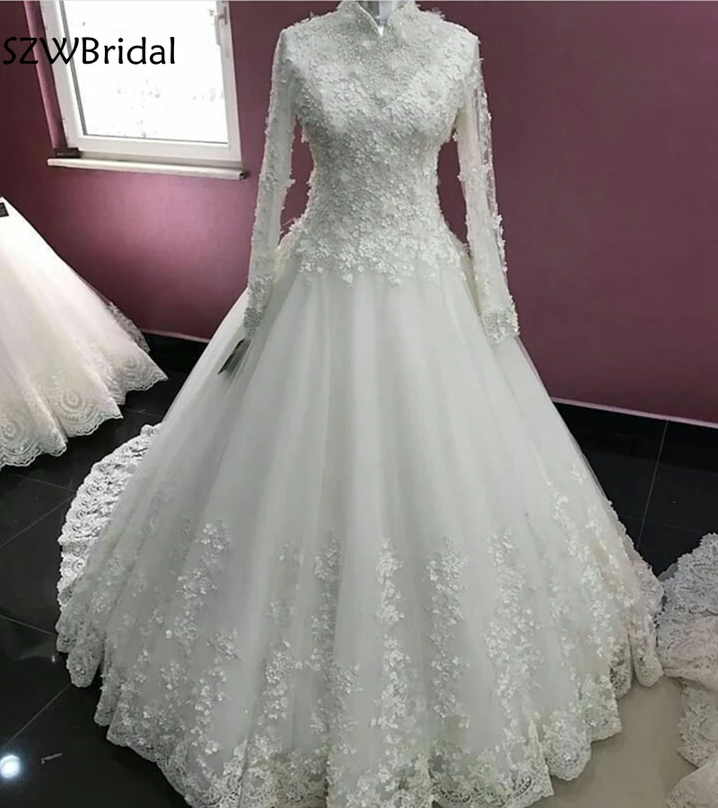 

New Arrival Long sleeve Muslim wedding dress 2024 Cheap wedding gown Lace Appliques casamento Vestido de noiva bride dresses