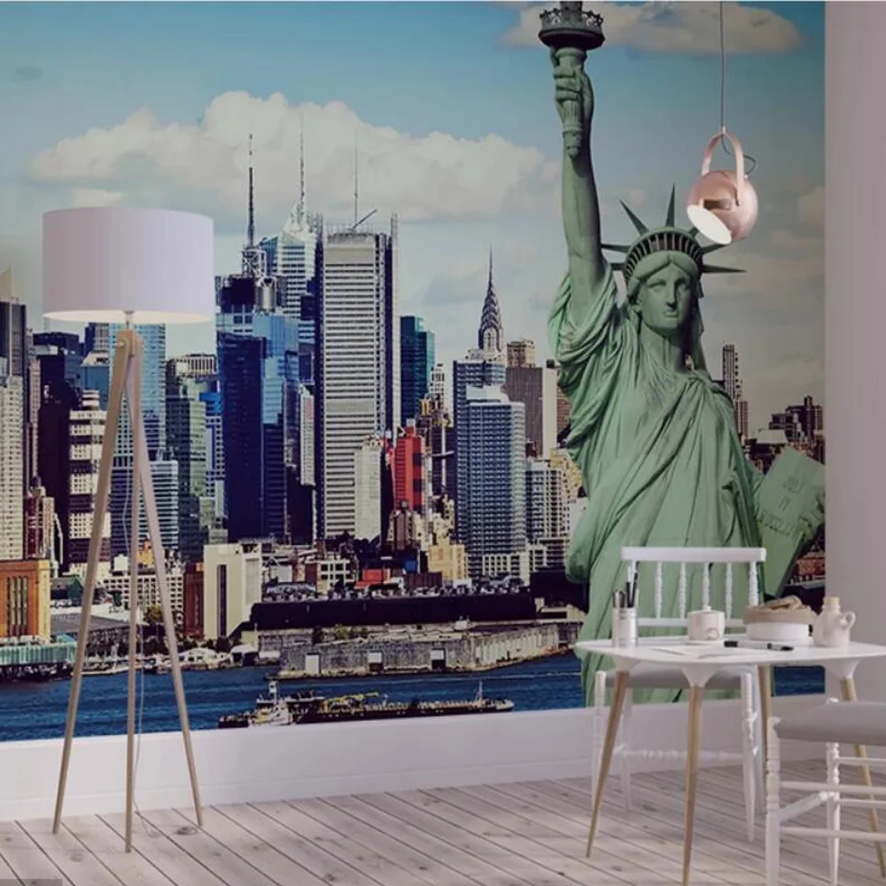 3D Statue of Liberty American City Construction Backside Wallpaper Murals Printed Photo Wall Mural Paper Rolls Contact Paper