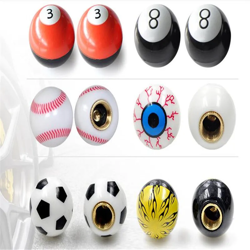 Car Style Football Baseball Number 3 8 15 Eyeball Tire Tyre Air Valve Cap For No.8 Cars Truck Motorcycle Bike 400pcs = 100 set