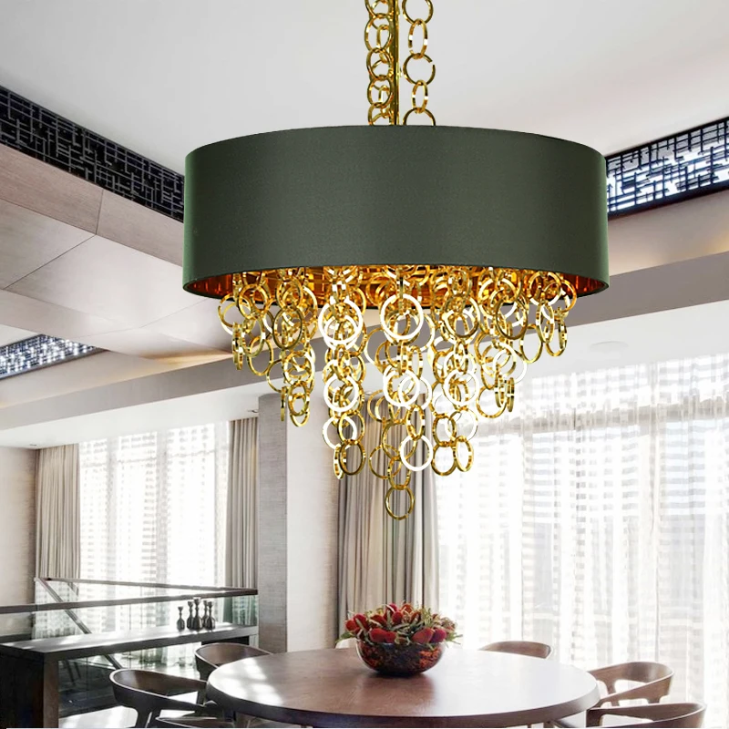 Kung New Arrival Modern Luxury Designer Pendant Light Gold Chain Fabric Shade Droplight Home Restaurant Bar Shop Art Decoration