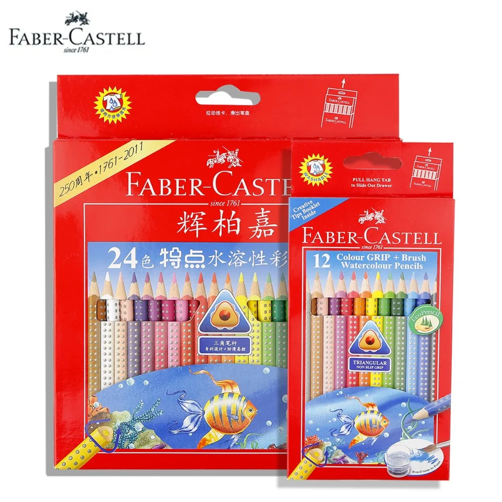 

Faber Castell Colour Grip + Brush Watercolour Pencils Eco Pencil Triangular Aquarelle Kids Pens 3mm Water Soluble Color