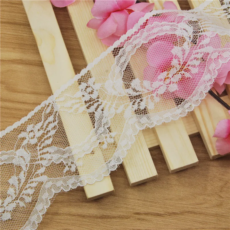 White Polyester Lace Trim Fabric, Sewing Accessories, Cloth, Wedding Dress Decoration Ribbon, Craft Supplies, 60mm, 200Y, L377