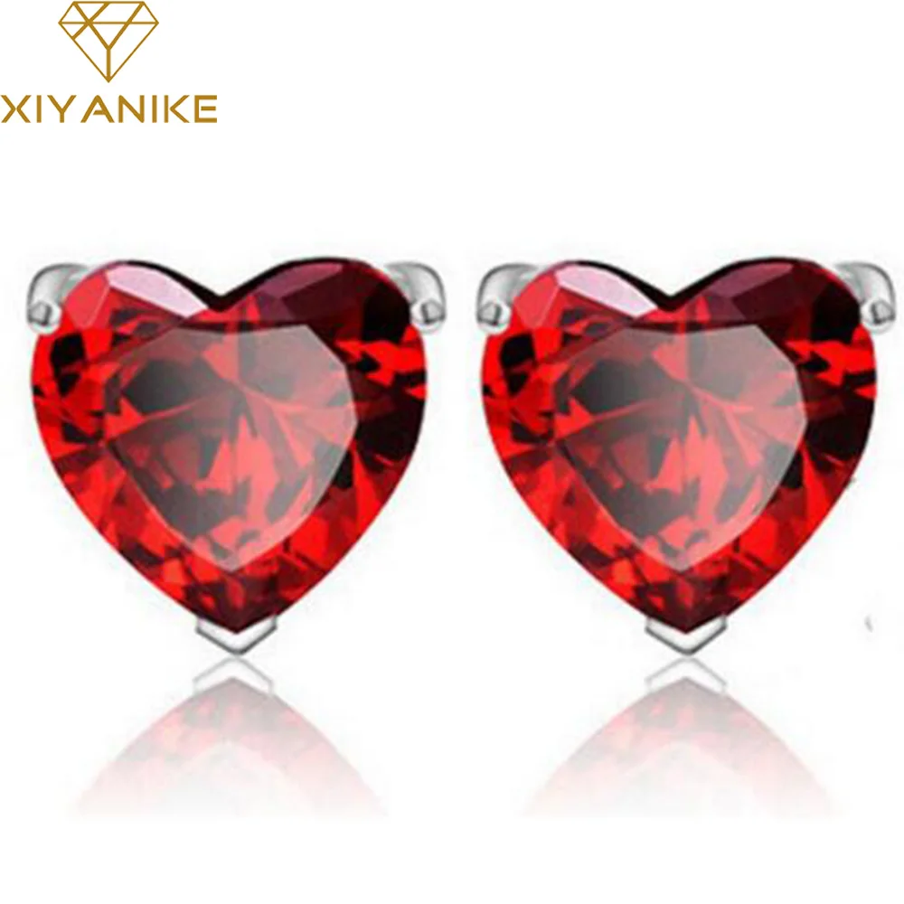 New  Earring Red Garnet Heart High-grade Zircon Crystal Earrings For Women Birthday Gift brincos XY-E113