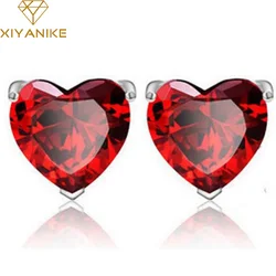 New  Earring Red Garnet Heart High-grade Zircon Crystal Earrings For Women Birthday Gift brincos XY-E113