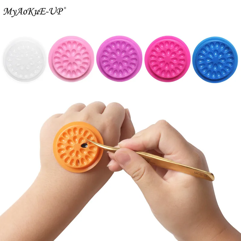 HOT 100pcs Colorful Disposable Plastic Flower Eyelash Holder Sticker Glue Adhesive Pallet For Eyelash Extension Makeup Tools