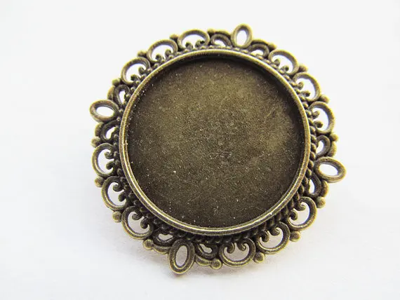 

100pcs Antique Silver/Antique Bronze Flower Border Base Setting Tray Bezel Pendant Charm,fit 20mm Round Cabochon/Picture/Cameo