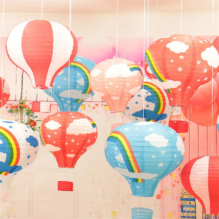 5pcs/lot 30cm (12inch) Hanging Wedding Rainbow Hot Air Balloon Paper Lantern Party Decorations