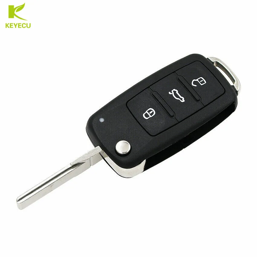 KEYECU Replacement MQB Semi-intelligent Modified Remote Key 3 Button 315MHz OR 434MHZ ID49 Chip for Volkswagen HU66 uncut blade