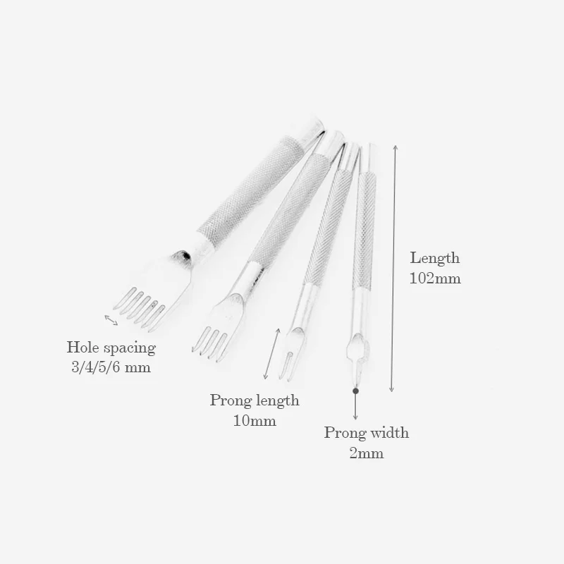 Leather Punch Tool Diamond Cut Prick Iron Wallet Bags DIY Crafts Tools 3/4mm Spacing,1/2/4/6 Prong for Stitching Chisel Set Kits