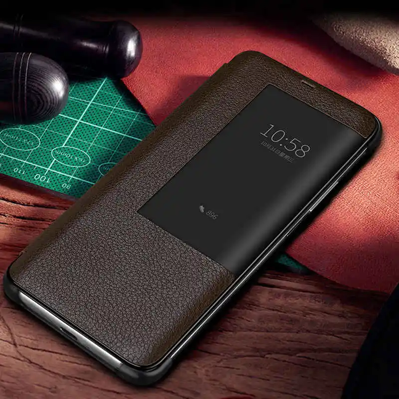 Genuine Leather Case For Huawei Mate 20 Pro Case Intelligent Wakeup Cover Window View Coque For Mate 20Pro Case Fundas