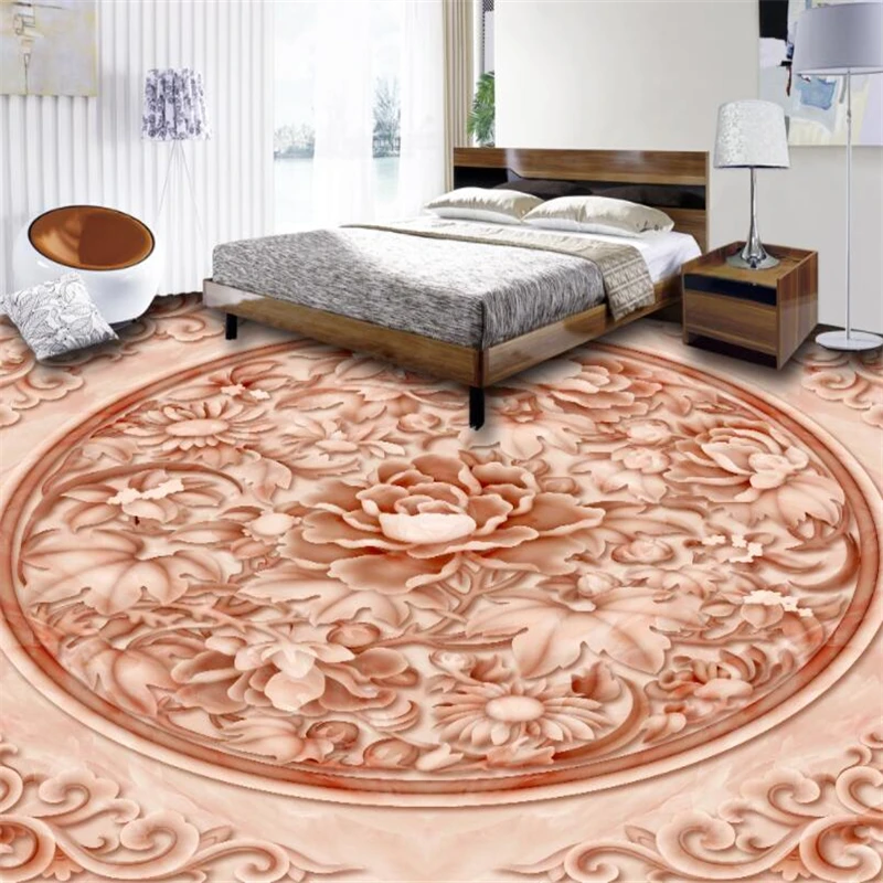 

wellyu Chinese style peony pattern living room bathroom 3D floor tiles custom large mural 3D wallpaper papel de parede