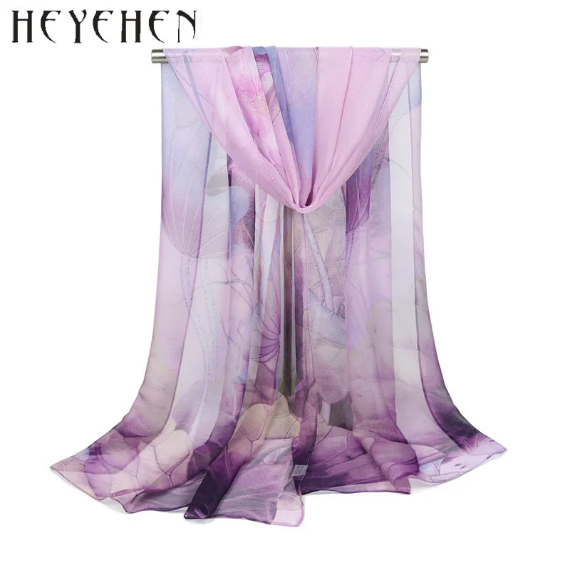 Fashion Lotus Chiffon Georgette Silk Beach Scarf Gradient Color Lotus leaf Summber Sunscreen Bandana Scarf&Shawl HY28