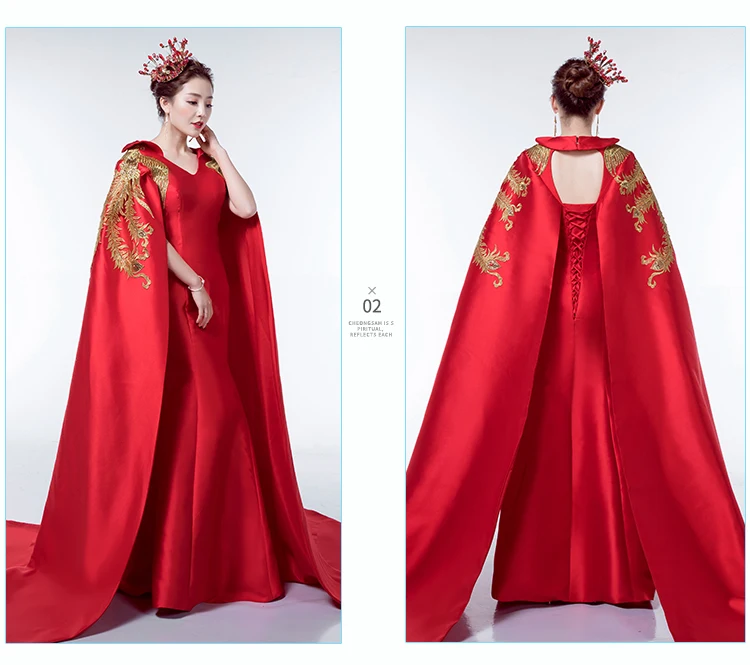 100%real chinese traditional red phonix embroidery one piece long cloak dress/can cusotms size/many styles to choose