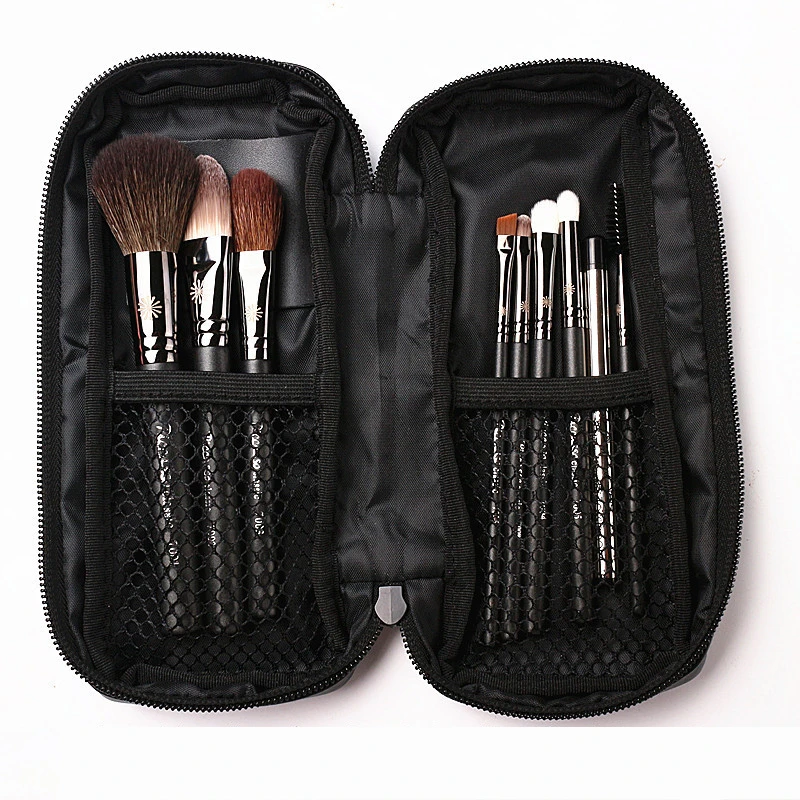 Korean Pony 9Pcs Makeup Brushes Set Professional Pearly Handle Natural Goat Hair Makeup Brush Kit With Leather Case Gift