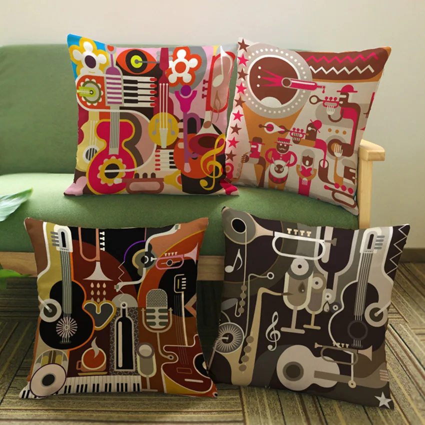 

Abstract Guitar Music Instrument Print Decorative Pillows Home Decor Cotton Linen Square Sofa Cushion Covers Pillow Cases 45x45