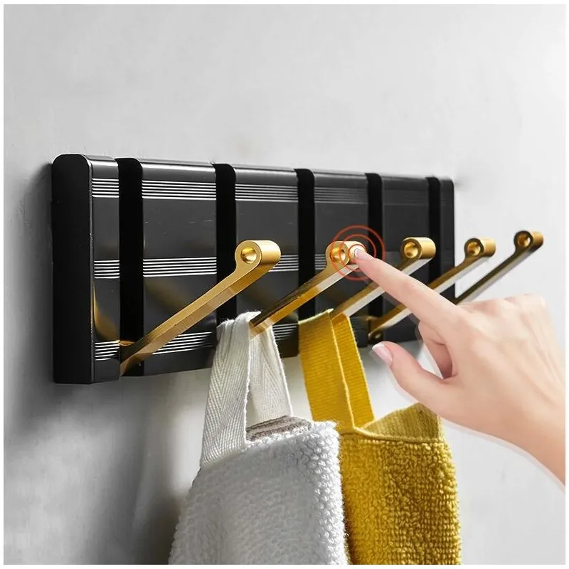 Perchero plegable de aluminio para ropa, gancho de pared para colgar ropa, accesorios de baño, sin clavos ni clavos