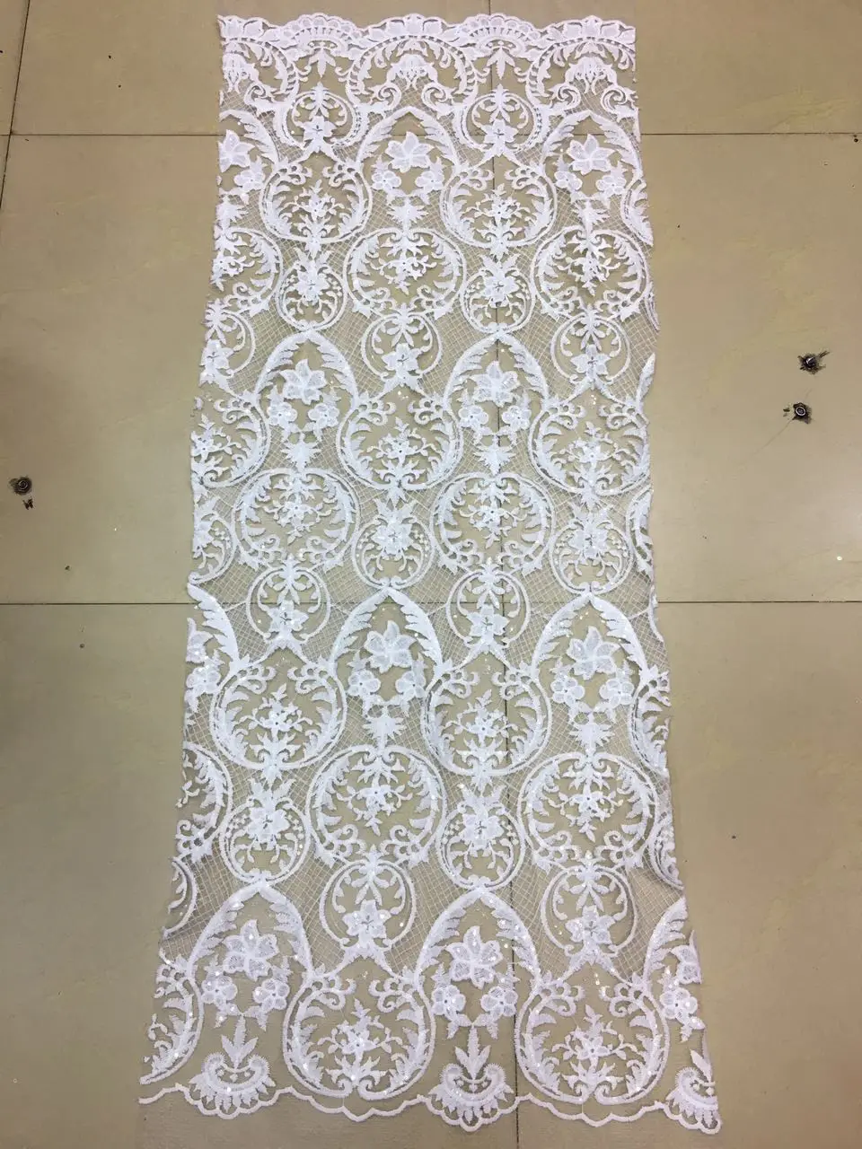 

5yards stock dobby flower classic milk fiber New ivory sequin paillette tulle net mesh lace fabric