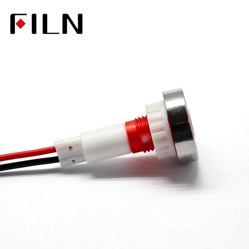 Filn 12v 220v 10mmledプラスチックインジケーターライト信号ランプ (20cm cbale付き)