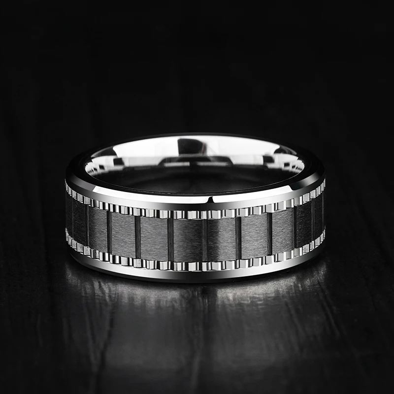 8MM Width Rings for Men Engagement Tungsten High Polished Inlay Matte Black Ceramic Scratch Proof, Customized